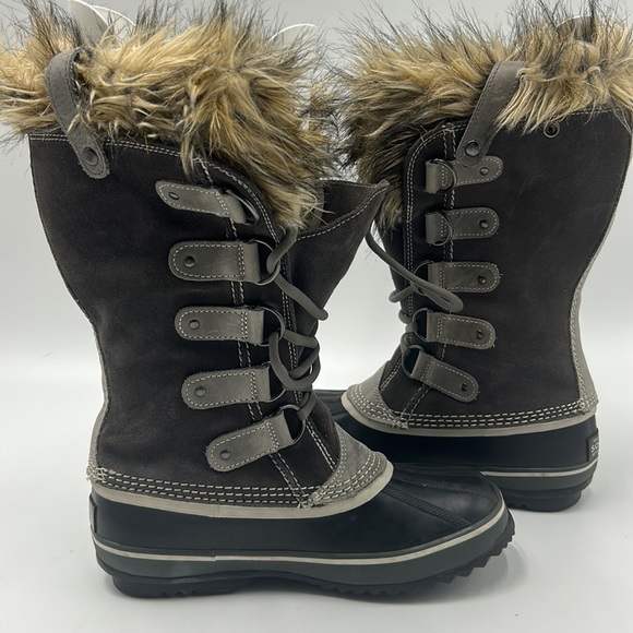 SOREL JOAN OF ARCTIC TALL FUAX FUR WINTER SNOW BOOT WOMEN SIZE 7 GRAY BLACK - Picture 6 of 11